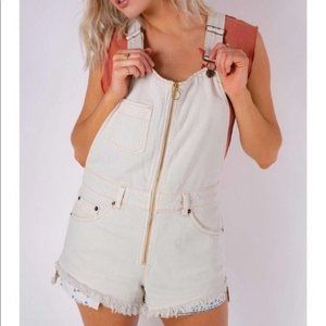 Free People Sunkissed denim short overalls size 4 New off white cut offs